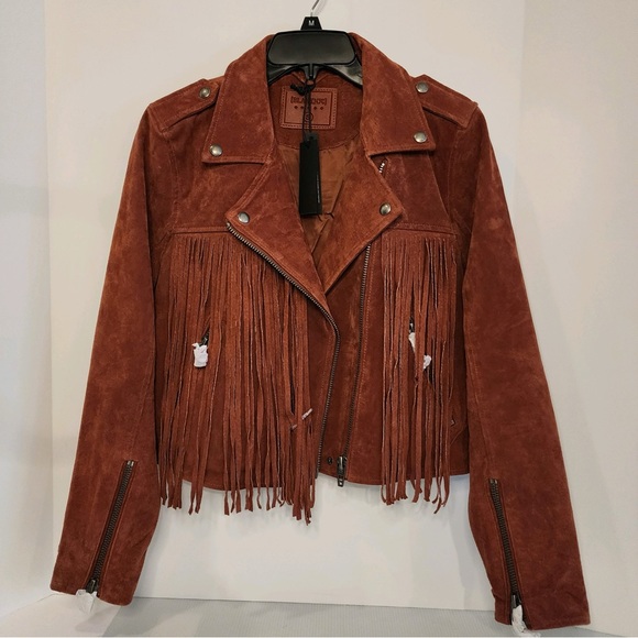 Blank NYC Jackets & Blazers - BLANK NYC Genuine Suede Fringed Moto Jacket - Rust